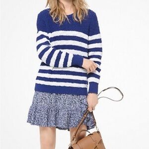 Michael Kors Blue and White Striped Sweater